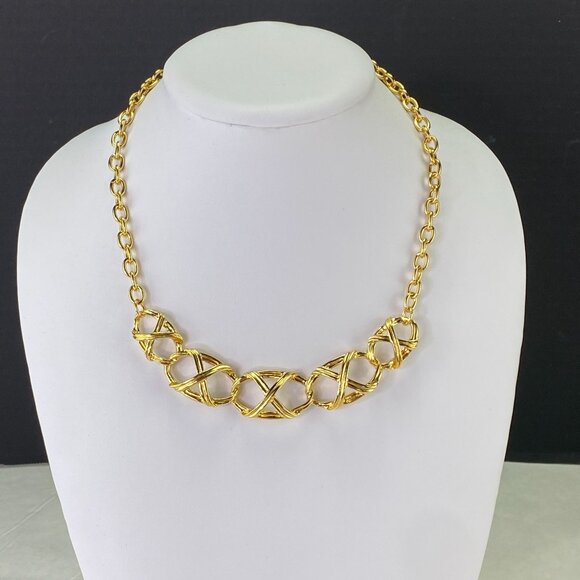 Vintage Avon 1992 Bamboo Trellis Gold Tone Chain Choker Necklace With Box - Picture 1 of 9